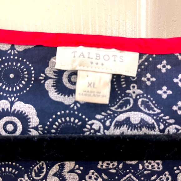 Talbots Top Women's XL Blue and White Boho Casual Sleeveless Blouse - Picture 3 of 6